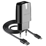 CЗУ WALKER 2в1 WH-21, 2.1А, 10,5Вт, USB, + кабель Lightning, черное