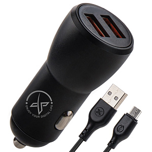 АЗУ CC55, 18Вт, USBx2, поддержка QC, + кабель Micro, черное (-)