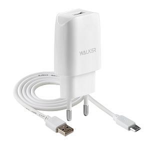 CЗУ WALKER 2в1 WH-21, 2.1А, 10,5Вт, USB, + кабель Micro, белое