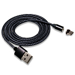 Кабель USB "WALKER" C590, 2.4А, Type-C, магнитный, для зарядки, индикатор, нейлон, черный