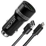 АЗУ WALKER  WCR-21, 2в1, 2.4А, 12Вт, USBx2 + кабель для Lightning, черное