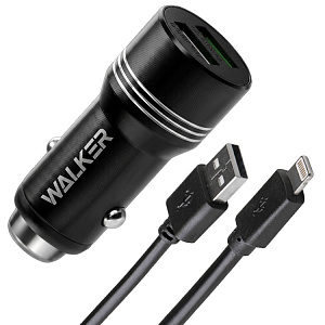 АЗУ WALKER  WCR-21, 2в1, 2.4А, 12Вт, USBx2 + кабель для Lightning, черное