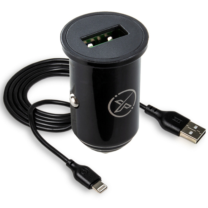 АЗУ CC35, 18Вт, USB, поддержка QC, + кабель Lightning, черное (-)