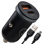 АЗУ CC56, 30Вт, USB/Type-C, поддержка QC+PD, + кабель Micro, черное (-)