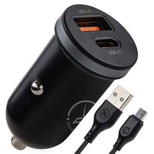 АЗУ CC56, 30Вт, USB/Type-C, поддержка QC+PD, + кабель Micro, черное (-)