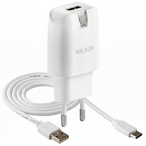 СЗУ WALKER  WH-21, 2в1, 2.1А, 10,5Вт, USB, + кабель Type-C, белое
