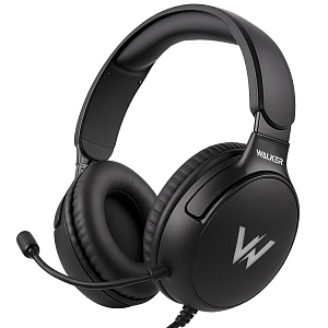Наушники WALKER  WBT-61, проводные, полноразмерные, гибкий микрофон, с подcветкой, черный