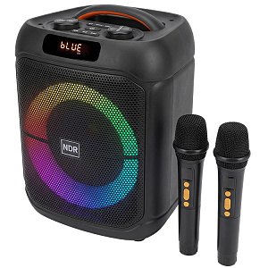 Колонка NDR-1745,Bluetooth,37см,дин.2шт/6,5",20Вт,пульт, микрофон,беспр.микрофон,подсветка,черная