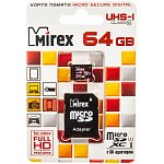 Карта MicroSD  64 Gb "MIREX" Class 10, с адаптером, UHS-1