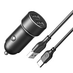 АЗУ CC53, 12Вт, 2.4A, USBx2, + кабель Type-C, черное (-)