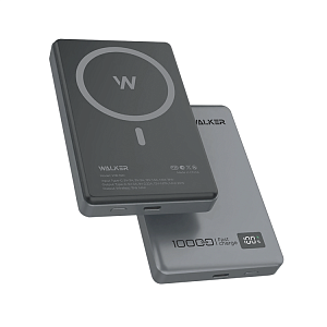 Power Bank Walker WB-920, PREMIUM, для Magsafe, 10000 mAh, Li-Pol, 20W, PD+Qi, металл, cерый