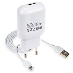 СЗУ L037, 10,5Вт, 2.1A, USB, + кабель для Lightning, белое (-)