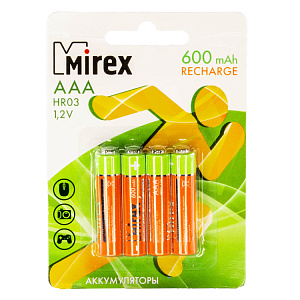 Аккумулятор Ni-MH "Mirex" HR03-E4 600 mAh (AAA, 4/40/200) в блистере