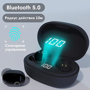 Наушники WALKER WTS-11, независ. работа наушников, цифр. индикатор заряда, черные