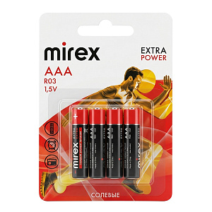 Батарейка MIREX солевая R03-E4 (ААА, 4/48/960), блистер