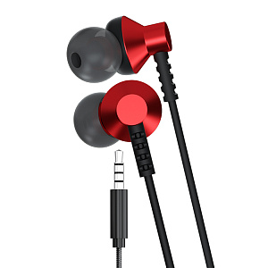 Наушники WALKER H725, микрофон, кнопка ответа, рег. громкости, красные