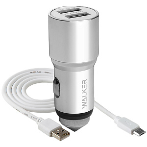 АЗУ WALKER  WCR-21, 2в1, 2.4А, 12Вт, USBx2, + кабель Micro, серебряное