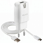 СЗУ WALKER  WH-21, 2в1, 2.1А, 10,5Вт, USB, + кабель Type-C, белое