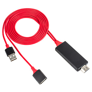 Кабель  HDMI (1.0 м) универсальный с питанием через USB, черный