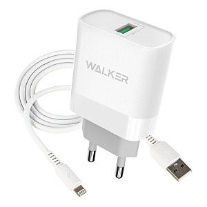 CЗУ WALKER 2в1 WH-35, 3А, 15Вт, USB, поддержка QC, + кабель Lightning, белое