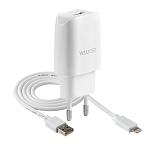 СЗУ WALKER  WH-21, 2в1, 2.1А, 10,5Вт, USB + кабель для Lightning, белое