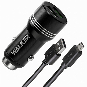 АЗУ WALKER  WCR-21, 2в1, 2.4А, 12Вт, USBx2, + кабель Micro, черное