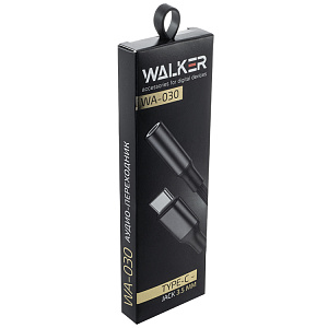 Адаптер WALKER WA-030 TYPE-C -- AUX, улучшенное качество, в коробке, черный