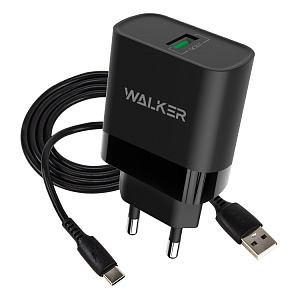 CЗУ WALKER 2в1 WH-35, 3А, 15Вт, USB, поддержка QC, + кабель Type-C, черное