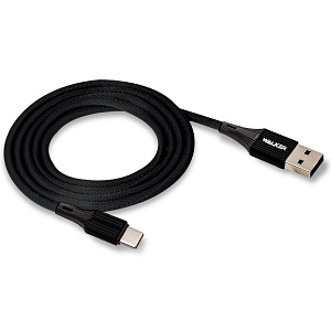 Кабель USB WALKER  C705, Type-C, 3.1А, поддержка QC, нейлон, черный
