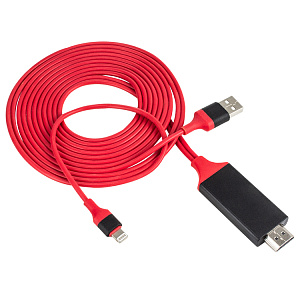 Кабель  HDMI/Apple iPhone 5/6/7 (2.0 м) с питанием через USB, (мят упак)