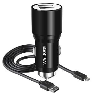 АЗУ WALKER  WCR-21, 2в1, 2.4А, 12Вт, USBx2 + кабель для Lightning, черное
