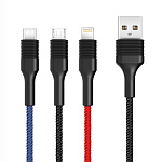 Кабель USB NB-054, 3A, 3в1, для зарядки, нейлон, (-)