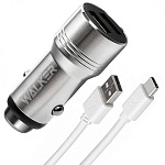 АЗУ WALKER  WCR-21, 2в1, 2.4А, 12Вт, USBx2, + кабель Type-C, серебряное