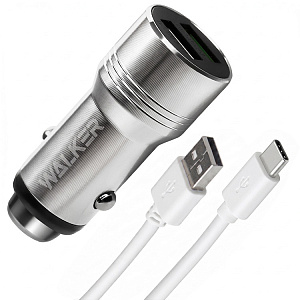 АЗУ WALKER  WCR-21, 2в1, 2.4А, 12Вт, USBx2, + кабель Type-C, серебряное