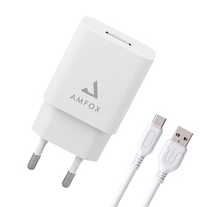 СЗУ AMFOX AH-45, 2.1A, 10,5Вт, USB, + кабель Type-C, белое