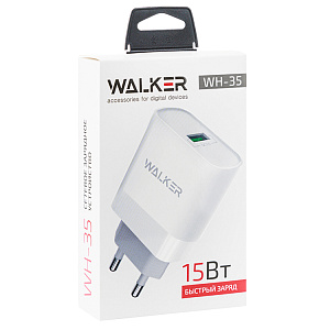 СЗУ WALKER  WH-35, 3А, 18Вт, USB, поддержка QC, белое