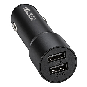 АЗУ WALKER  WCR-22, 2.4А, 12Вт, USBx2, длинный корпус, черное