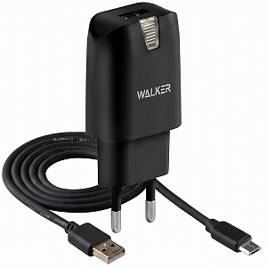 СЗУ WALKER  WH-21, 2в1, 2.1А, 10,5Вт, USB, + кабель Micro, черное