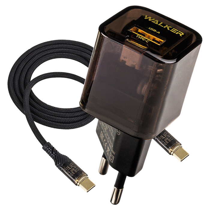 СЗУ WALKER  WH-61 GaN, 3А, 30Вт, USB/Type-C, поддержка QC+PD, + кабель Type-C