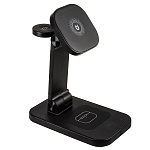 ЗУ беспроводное TK023 4в1, 15Вт, магнитное, дисплей, черное (-)