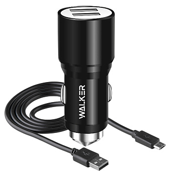 АЗУ WALKER WCR-21, 2в1, 2.4А, 12Вт, USBx2, + кабель Micro, черное