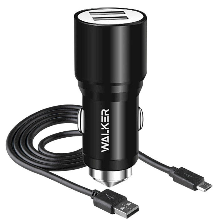 АЗУ WALKER  WCR-21, 2в1, 2.4А, 12Вт, USBx2, + кабель Micro, черное