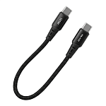 Кабель USB "WALKER" C073, (0,2 метра), 120Вт, нейлон, Type-C-Type-С, в пакете, черный