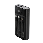 Power Bank Walker WB-625, 20000 mAh, Li-Pol, 22.5W, QC+PD,  с 3 встроенными кабелями, черный
