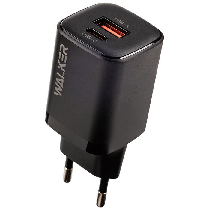 СЗУ WALKER  WH-60 GaN, 3А, 30Вт, USB/Type-C, поддержка QC+PD, черное