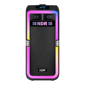 Колонка NDR-1708, Bluetooth, 71,5см, дин. 2шт/8",80Вт, пульт,2беспр.микрофона, подсветка, черная
