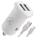АЗУ CC67, 2.4A, USBx2, + кабель Type-C, белое (-)