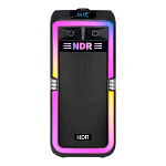 Колонка NDR-1708, Bluetooth, 71,5см, дин. 2шт/8",80Вт, пульт,2беспр.микрофона, подсветка, черная