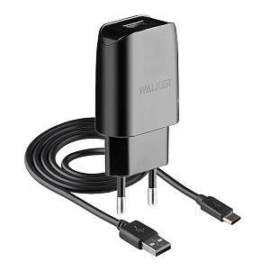 CЗУ WALKER 2в1 WH-21, 2.1А, 10,5Вт, USB, + кабель Type-C, черное