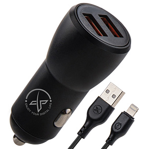 АЗУ CC55, 18Вт, USBx2, поддержка QC, + кабель Lightning, черное (-)